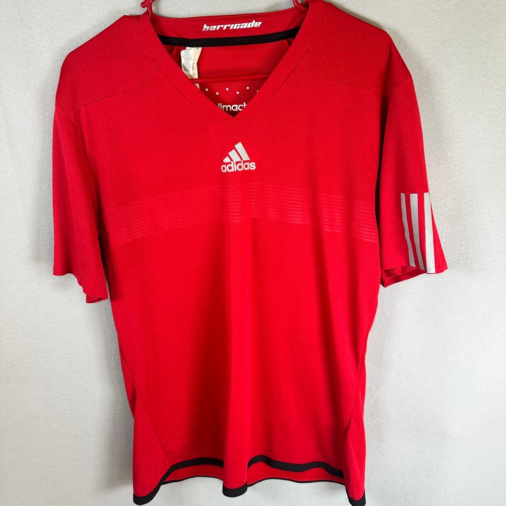 Adidas Barricade Jersey Mens Red Climachill Athletic Tennis Polyester EUC